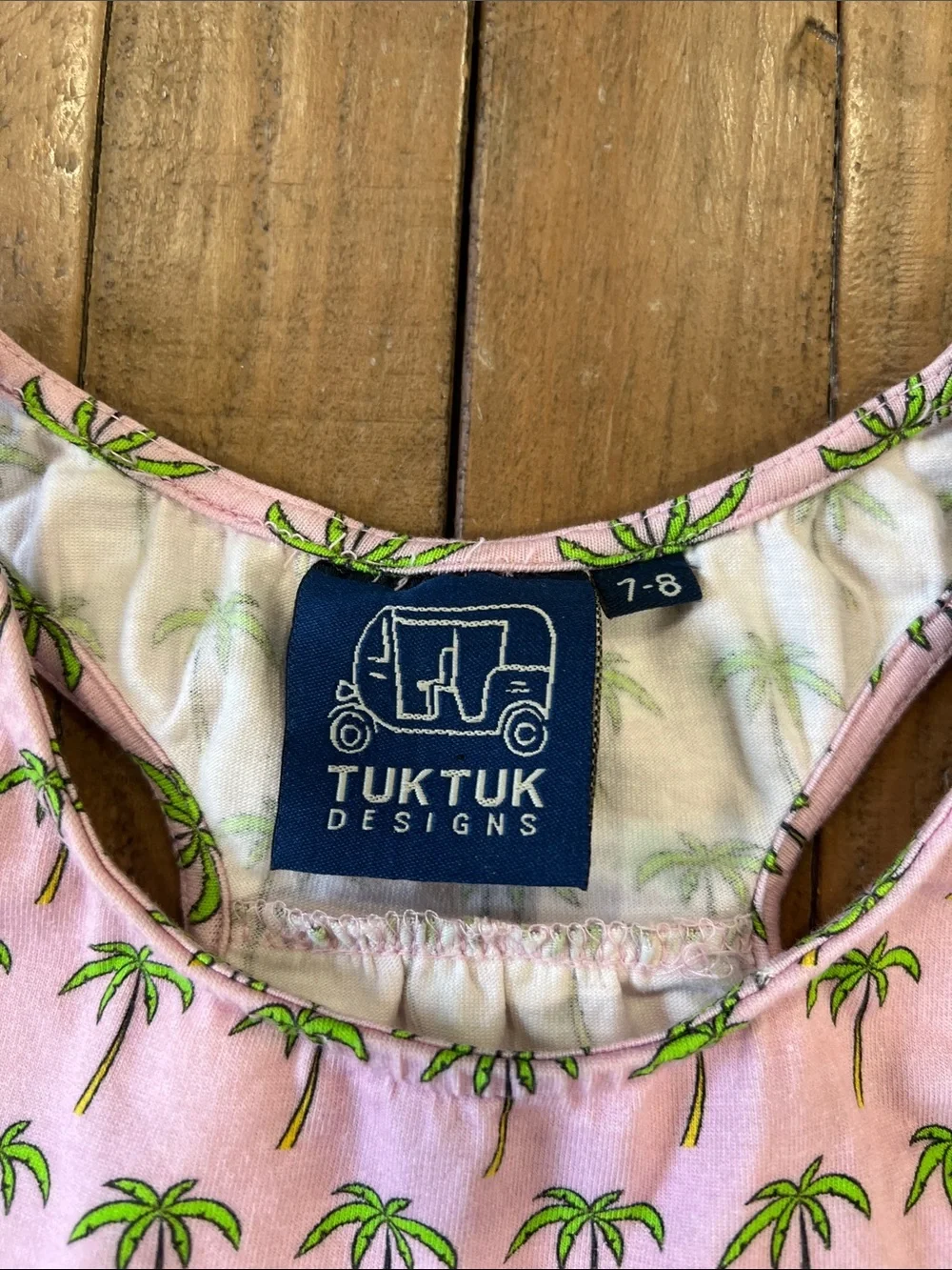 Tuk Tuk pink palm tree Racerback ruffle hem dress 7-8 years